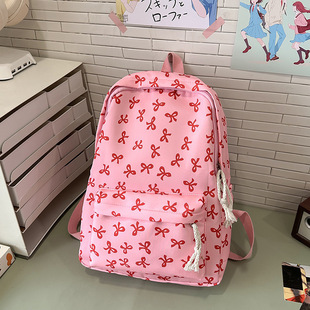 Women's Fresh Style Bow Backpack Junior High School Students College Schoolbag Lightweight Backpack
