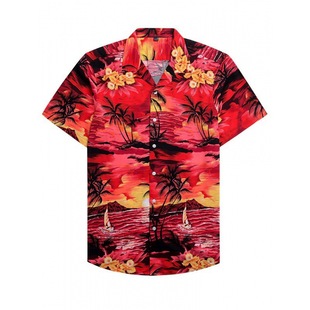 2024 Cross-border Foreign Trade Men's Beach 3D Printed Shirt Personalized Trendy Hawaiian Leaves and Flowers All-match