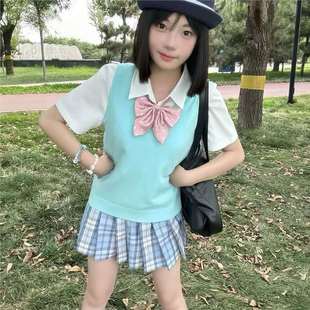 Japanese Summer Vest JK Uniform Pullover Sweet Vest Pullover Sweater Knitted Sweater College Solid Color All-match Top