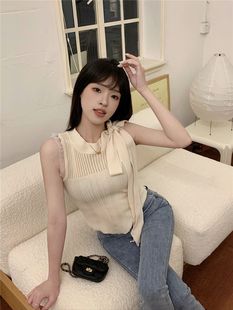 Round neck pure desire sling women's summer new halter vest sexy bow strap short hot girl sleeveless top