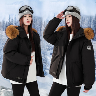 Men's and Women's Couple's Workwear Coat 2024 Winter New Fur Collar Parker Down Cotton-padded Jacket Women's Short Loose Small