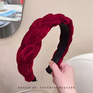New year velvet bow headband autumn and winter red plush hairpin Korean sweet cute large intestine hair ring headdress