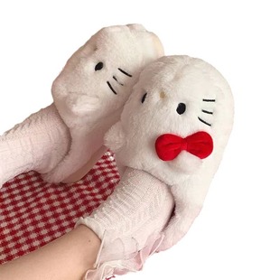 Cute KT cat cotton slippers thickened women's autumn and winter non-slip home dormitory cotton slippers Internet celebrity ins girl warm