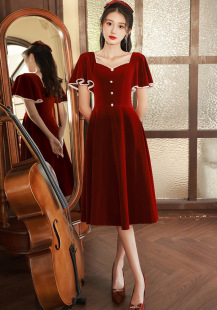 French Toast Wear Bride 2022 New Women Summer Burgundy Wedding Homecoming Engagement Dress Dress Velvet