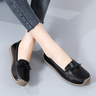 A generation of hair 2023 spring/summer large size leather mother shoes White nurse shoes comfortable soft bottom Bean shoes children