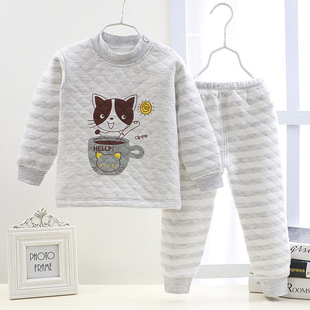 Factory Direct children's thermal underwear suit three-layer quilted thickened boys and girls autumn and winter home wear baby children's clothing