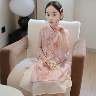 Платье для девочек Hanfu Новое китайское детское платье Cheongsam Принцесса Летнее платье 2025 Новая девушка супер фея юбка