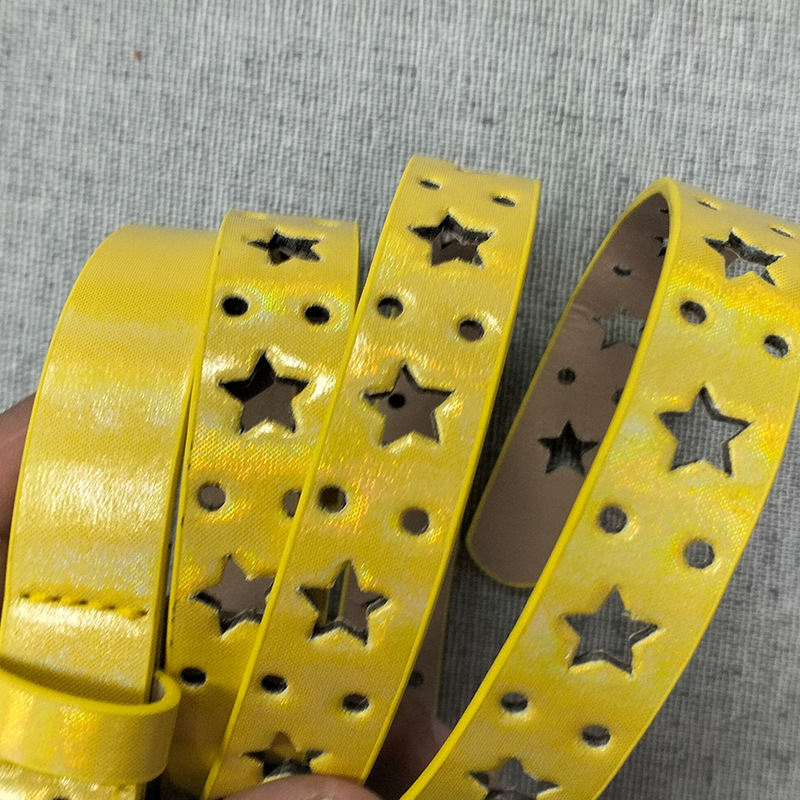 Laser Silver Five-Pointed Star Hollow Design Wire Buckle Women's Decorative Belt Multi-Color Candy Color Women's Belt