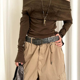 American Y2K Vintage Ethnic Style Printed Belt Women's All-Match Design Waisted Belt with Skirt and Jeans