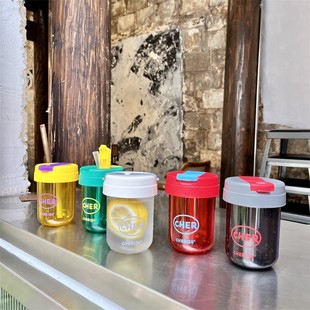 Summer Creative Ins Style Ton Cup Straw Cute Mini Compact Male and Female Student Plastic Water Cup Popular Portable