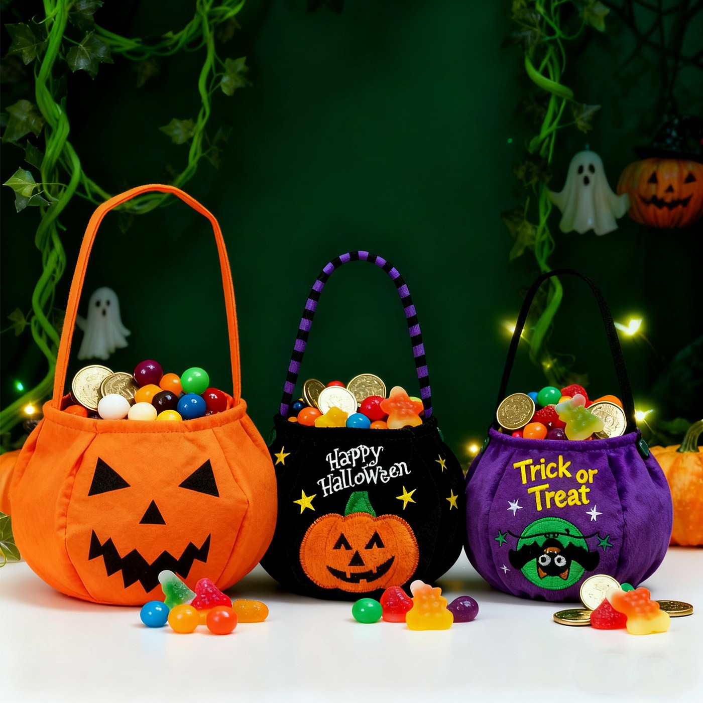 Halloween pumpkin lanterns, children's candy bags, baskets, small gift bags, decorations, atmosphere props, trick-or-treating bags