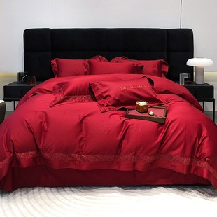 Modern Wedding Cotton Four-piece Cotton Wedding Flower Digital Printed Quilt Cover Bedding Bed Cover Red