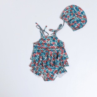 Children's Swimwear Long-sleeved Sunscreen Girls' one-piece Swimsuit Pants Split Holiday Beach Swimsuit Ins 24 Summer Ks