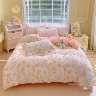 Card diffuse wind twill printed sanding thickened four-piece set 1.5m 1.8 meter household dormitory bed sheet quilt cover three-piece set
