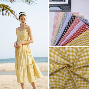 Polyester cotton plain flower burnt plaid spring and summer candy color jacquard Sun plaid shirt sling dress Plaid