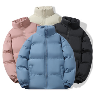 Winter Youth Cotton Coat Bread Coat Cotton Coat Men's Autumn and Winter Men's Coat Solid Color Collar Thickened Warm Loose Cotton Coat