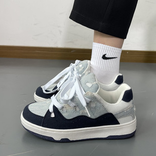 Men's Shoes Ins Trendy Shoes Original Vintage American Sneakers Washed Denim Stitching Tannin Bread Shoes Men's and Women's Casual Shoes