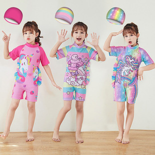 Cartoon Cute Children's Swimsuit Girls' Short-sleeved Shorts Swimsuit Baby Girl's Conservative Swimsuit