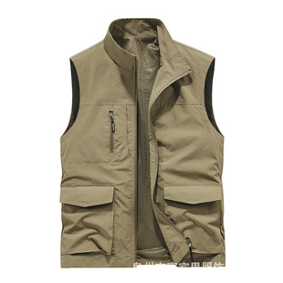 Multi-pocket vest men's work vest stand collar casual quick-drying lightweight waterproof waistcoat logo embroidery