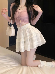 BM style cake skirt high waist slimming lotus leaf border light A- line skirt bm hot girl preppy style skirt women's skirt