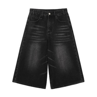 Cross-border High Quality 2024 Summer Men's Capri Pants Fashionable Denim Shorts American Style Street Style Wear Wide-leg Pants