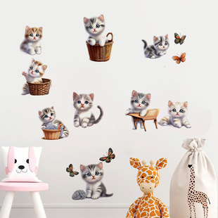 Factory new variety of cute cat butterfly self-adhesive wall stickers living room bedroom decorative wall stickers KSY269
