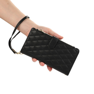 Foreign Trade Applicable Samsung S24 Card Crossbody Portable Rope Mobile Phone Leather Case A51 Diamond Small Fragrant Style Zipper Wallet