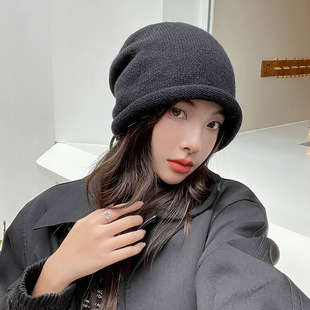 Confinement cap women's winter super wide big head circumference closed cap cold hat spring and autumn dark gray front face small knitted pile hat men