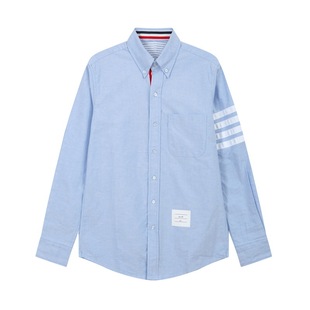 TB JL Shirt Fashion Brand White Four Bar Inner Door Sleeve Kefu Ribbon Long Sleeve Four Bar Contrast Color European Goods Break