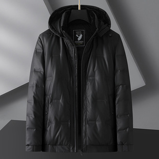Leather Down Men's Short Thickened Leather Jacket Fat plus size Hooded Leather Jacket Fatty Casual Jacket Removable Hat