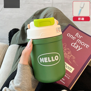 Simple thermos cup girls with straw double drinking cup new high-value office portable student cup