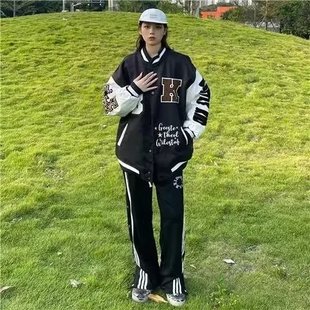 Baseball Suit Men's and Women's Spring and Autumn New Jacket Coat Couple's Baseball Collar White Sleeve Stitching Coat