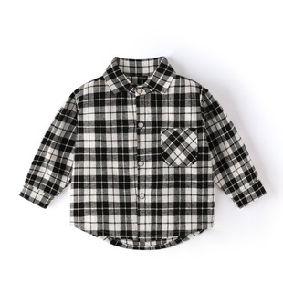 Ku Baby Rice Children's Long Sleeve Plaid Shirt Baby Autumn Cotton Sanding Jacket Boy's Shirt Top