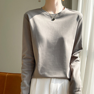 Mercerized cotton long-sleeved T-shirt women's spring and autumn clothes round neck cotton bottoming shirt loose Western style Xinjiang cotton top inner wear
