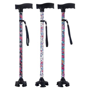 New Outdoor Printed Walking Stick Folding Walking Stick Four Small Leg Retractable Outdoor Climber Stick Non-slip Walking Walking Stick for the Elderly