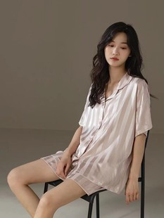 2025 Summer New Ice Silk Pajamas Women's Short-sleeved Cartoon Thin Lapel Outwear Girl's Home Clothes suit