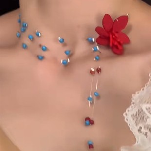 Желтая кожа весеннего дня самопомощи! Сине-красное цветочное ожерелье супер белое цепочка ключицы