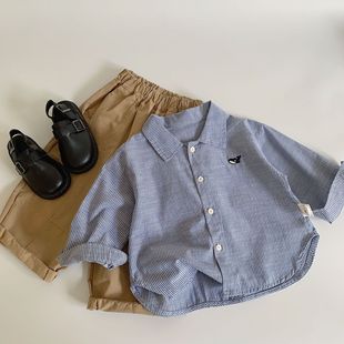 Maibao Children's Shirt 2024 Autumn Korean Style Baby Coat Casual Simple Cardigan Boy's Vintage Lar Top