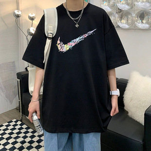 high quality Summer Clothes Hong Kong-style Cotton T-shirt Men's Short-sleeved Loose Trendy Brand plus size Clothes Men's Half-sleeved T-shirt Ins