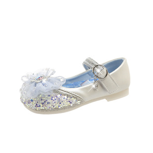 Princess Elsa Girls Shoes 2024 New Small Leather Shoes Cartoon Soft Sole Little Girl Dance Shoes Elsa Crystal Shoes