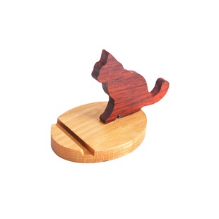Solid Wood Kitten Mobile Phone Bracket Wood Art Solid Wood Assembled DIY Toy Material Bag Handicraft Workshop Teaching and Training Group Building Parent-Child