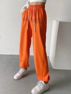 European and American style hip hop jazz hip hop sports pants women's printed letter ankle-tied pants ins trendy loose casual sweatpants autumn