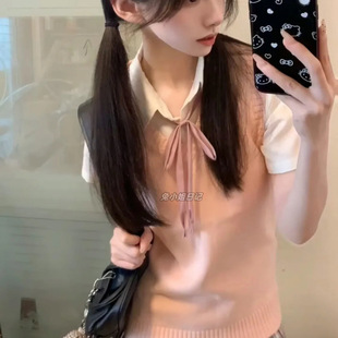 Japanese JK Uniform Stacked Vest Solid Color Summer Short Sleeve Shirt Plaid Skirt Fresh Sweet Style suit Women's Short Skirt