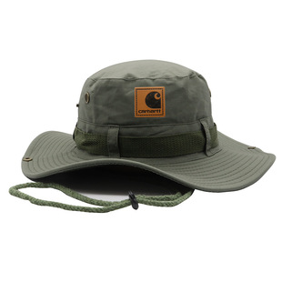 Cross-border solid color large brim outdoor sun hat couple's tide basin hat foldable cowboy hat windproof rope leather standard fisherman hat