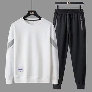 New Round Neck Sweat Men's Suit Spring and Autumn Fashion Brand Simple Set with Casual Pocket Zipper Leg Pants for Men