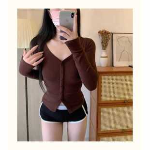 [German velvet] pure gray V-neck long sleeve T-shirt slim tight inner slim base shirt chic top