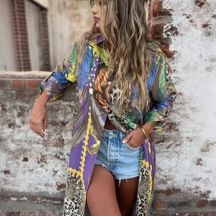 2025 Europe and the United States cross-border spring and summer new long sleeve floral casual plus size lapel shirt women Amazon independent station