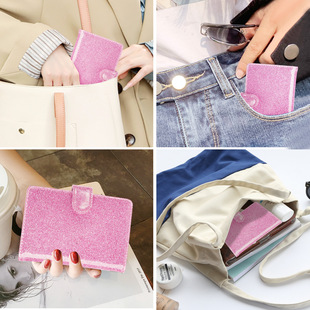 RFID anti-magnetic passport bag puleather multi-card position Amazon vaccine card set passport cover with mirror window microfiber spot