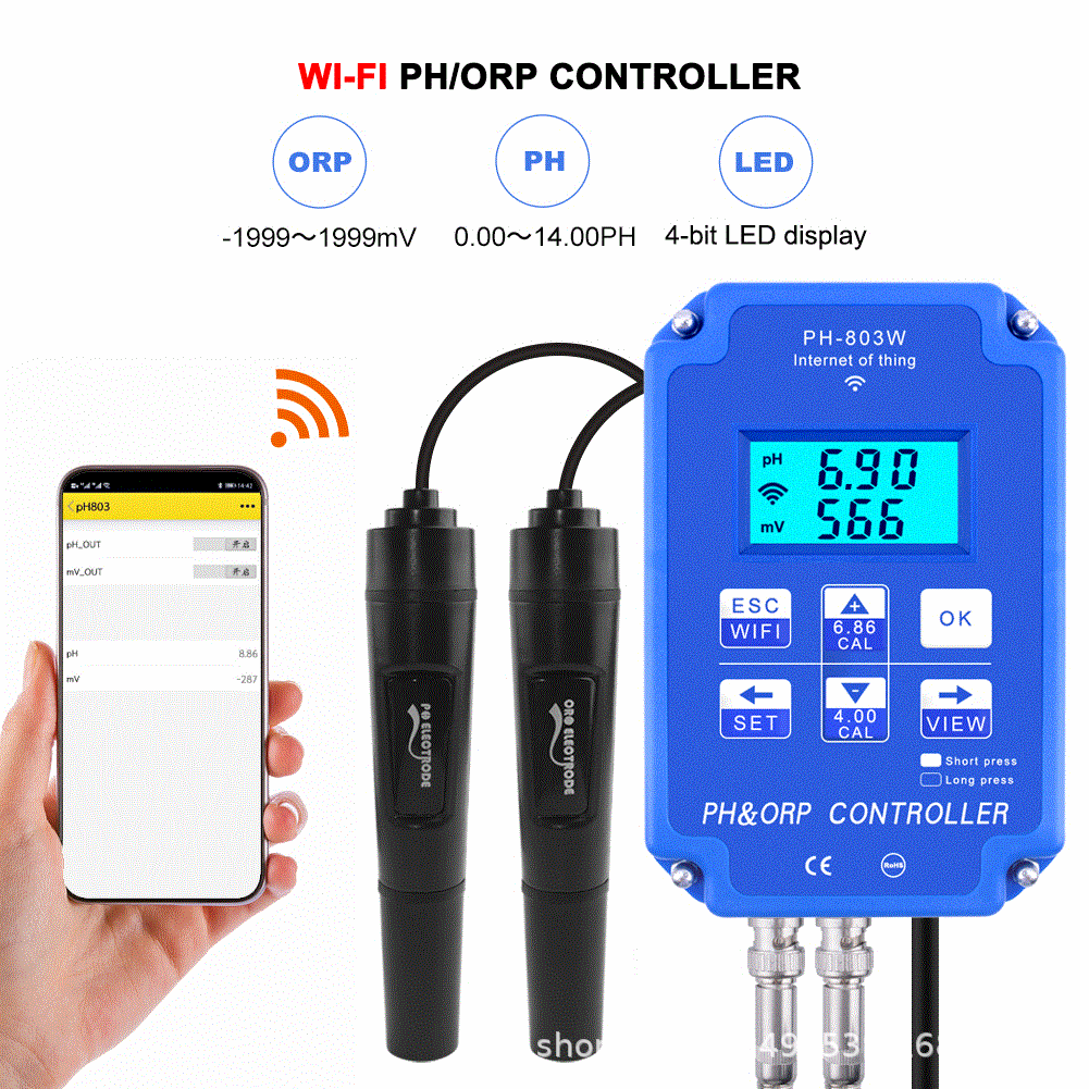 Граффити Smart WiFi Семь-в-одном PH Кислота и щелочь Твердость TDS ОВП/CF/EC Температура и влажность Детектор качества воды PH-метр