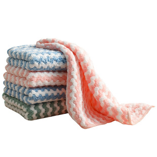 Coral fleece cloth wholesale thickened striped oil cleaning kitchen supplies absorbent cationic Bowl towel dish cloth